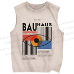 Unisex Bauhaus Geometric Eyes Printed Washed Tank Top