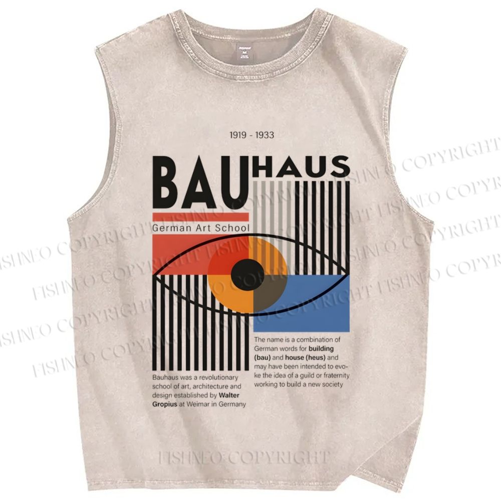 Unisex Bauhaus Geometric Eyes Printed Washed Tank Top