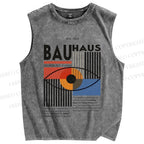 Unisex Bauhaus Geometric Eyes Printed Washed Tank Top