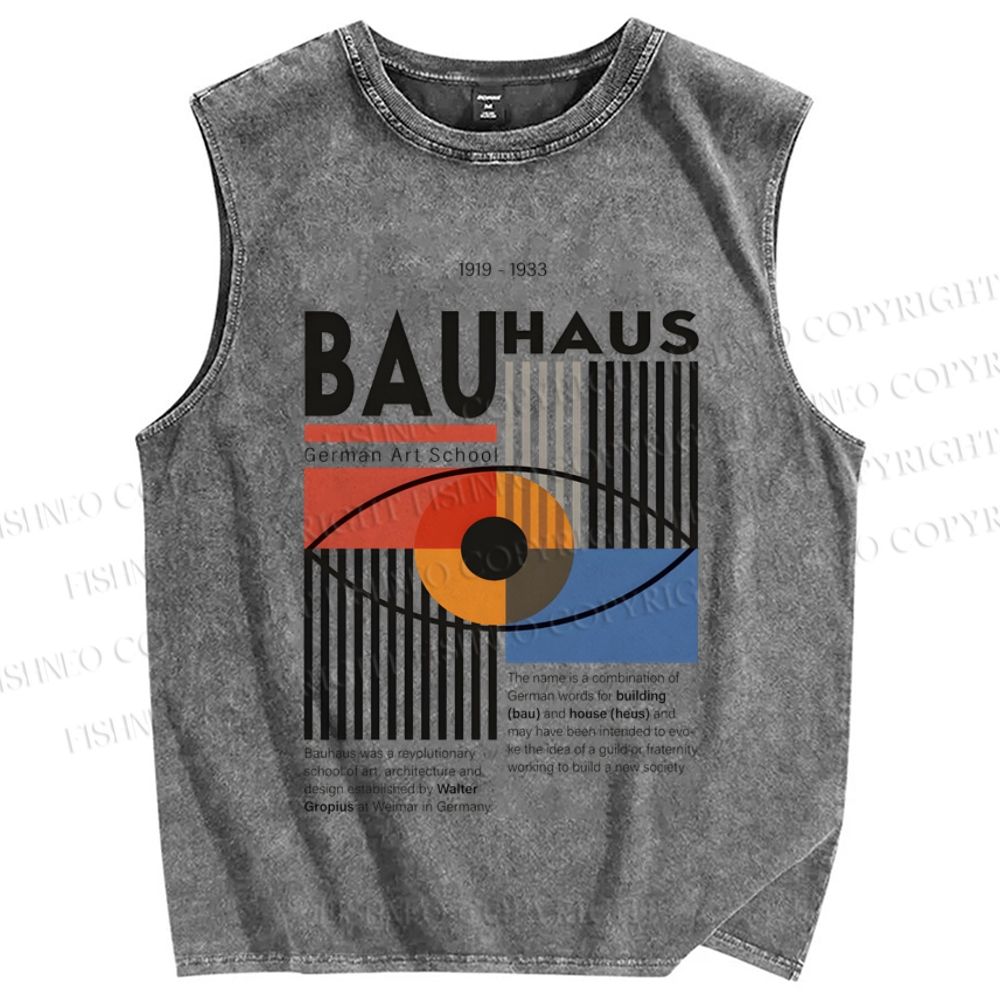 Unisex Bauhaus Geometric Eyes Printed Washed Tank Top
