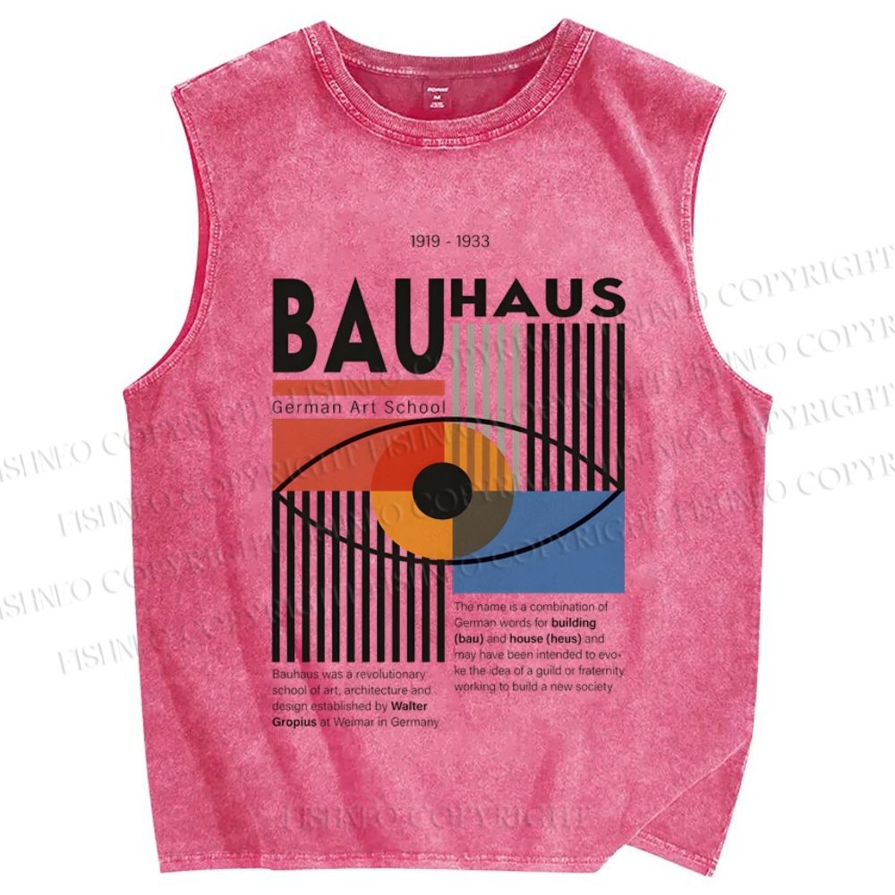 Unisex Bauhaus Geometric Eyes Printed Washed Tank Top