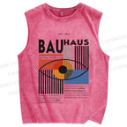Unisex Bauhaus Geometric Eyes Printed Washed Tank Top