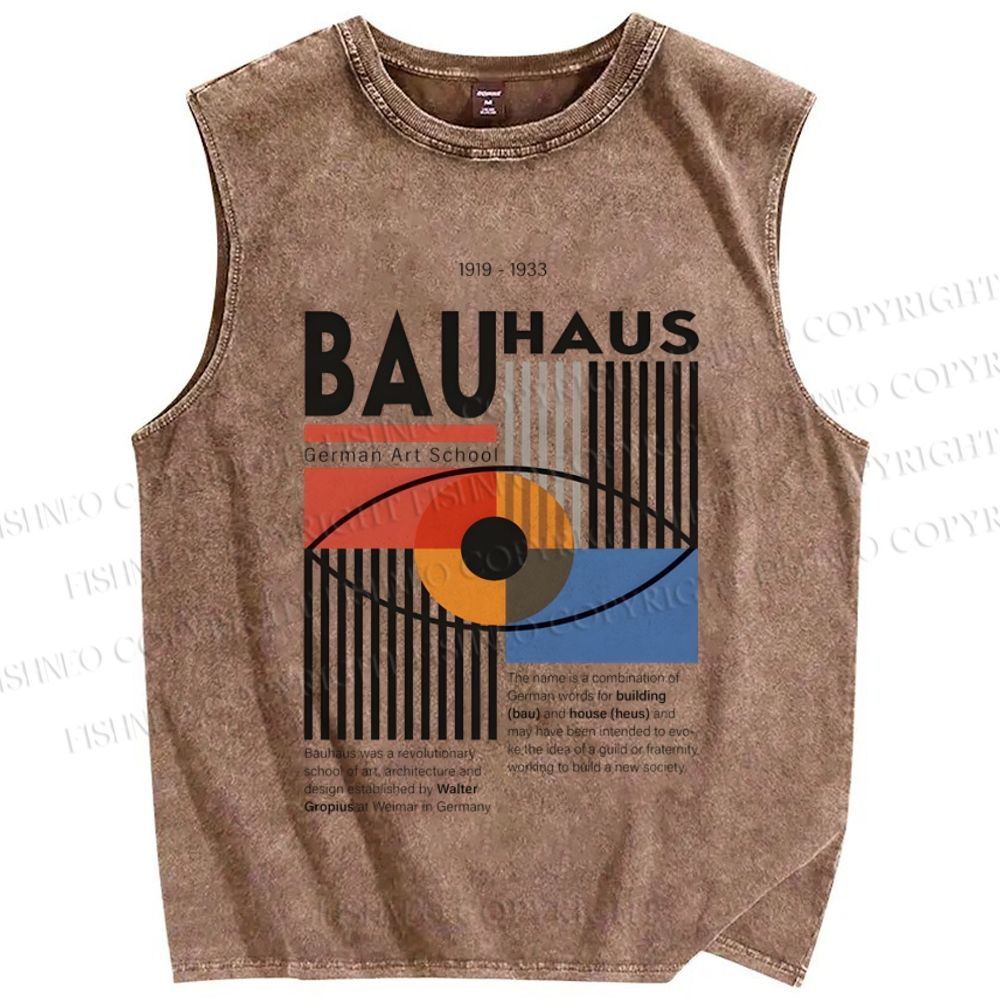 Unisex Bauhaus Geometric Eyes Printed Washed Tank Top