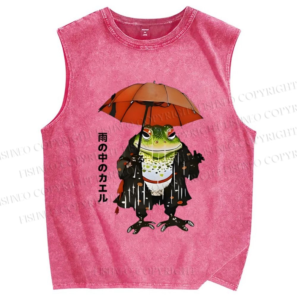 Unisex Frog In The Rain Vintage Printed Washed Tank Top
