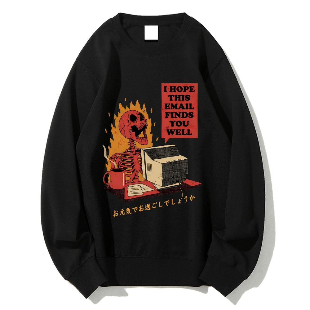 Funny skeleton workaholic Cotton Pullover Sweatshirt