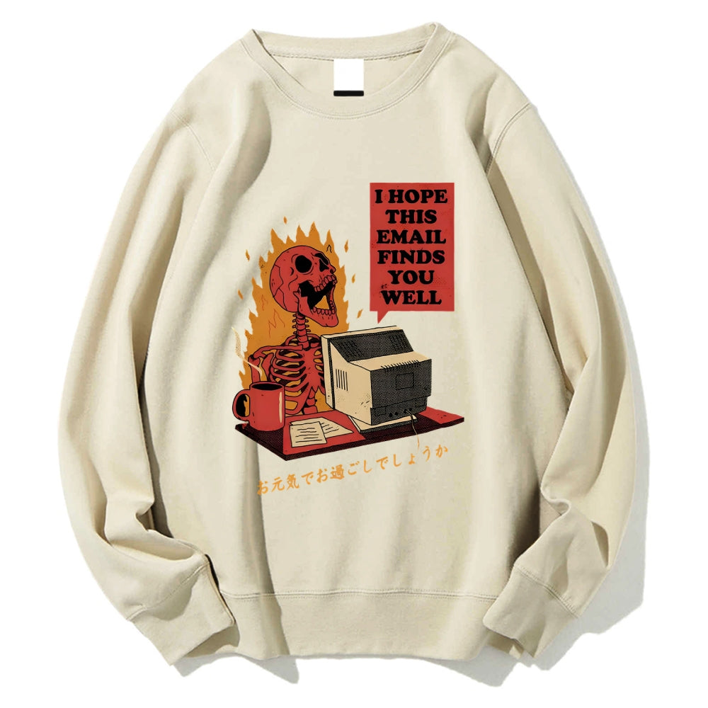 Funny skeleton workaholic Cotton Pullover Sweatshirt