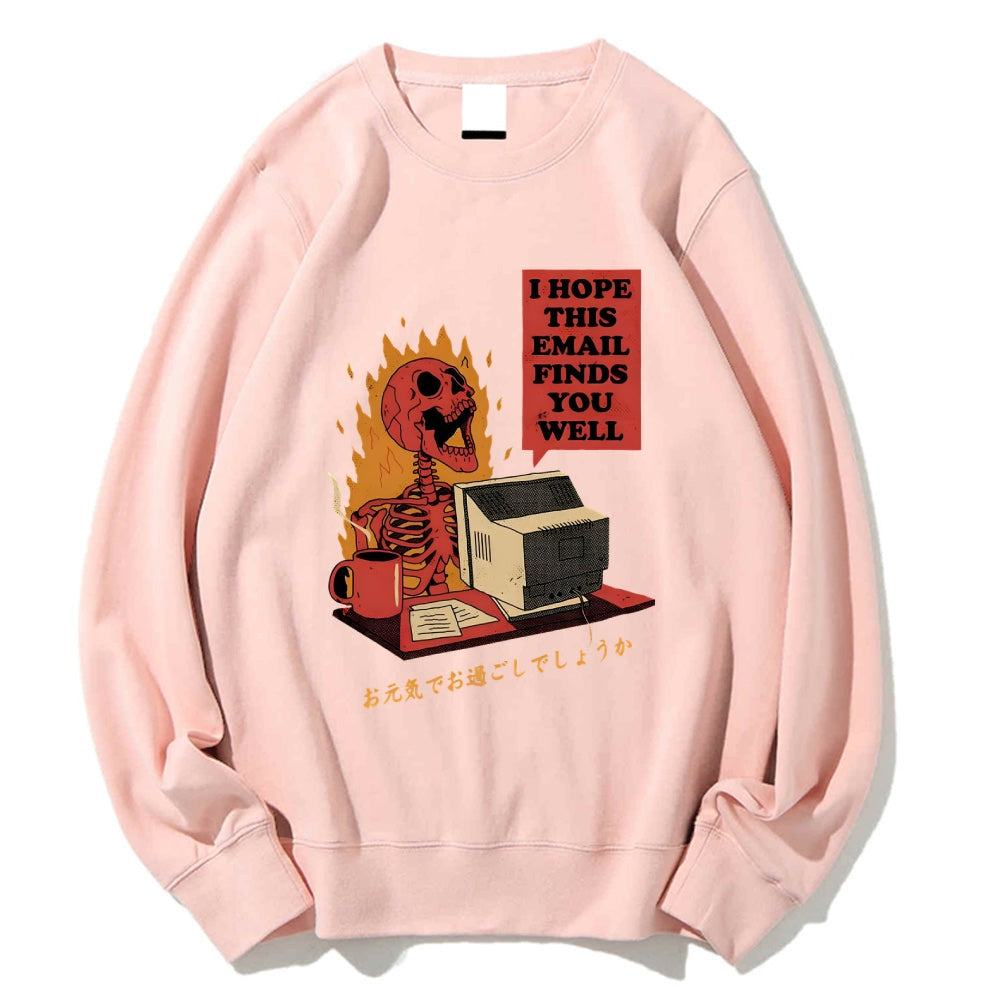 Funny skeleton workaholic Cotton Pullover Sweatshirt