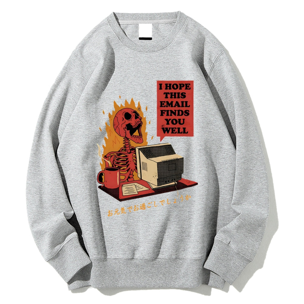 Funny skeleton workaholic Cotton Pullover Sweatshirt