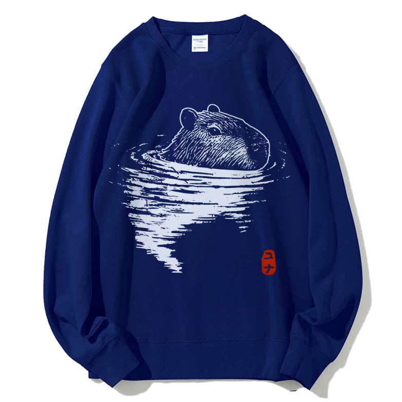 Swimming Capybara Cotton Sweatshirt