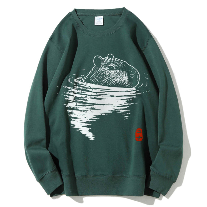 Swimming Capybara Cotton Sweatshirt
