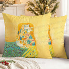 Colorful Art Cartoon Flower Cat Printed Throw Pillow