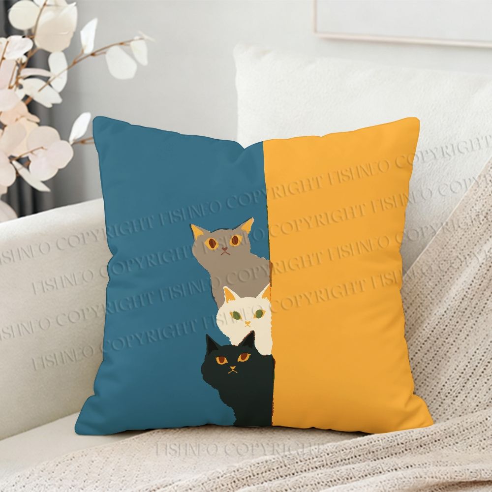 Vintage Funny Cat Art Printed Throw Pillow