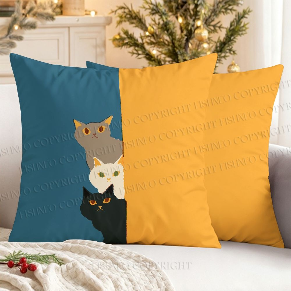 Vintage Funny Cat Art Printed Throw Pillow