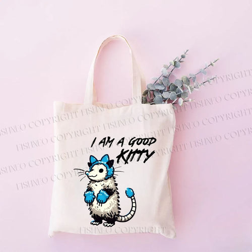 Funny Opossum think I am a Good Kitty Printed Tote Bag
