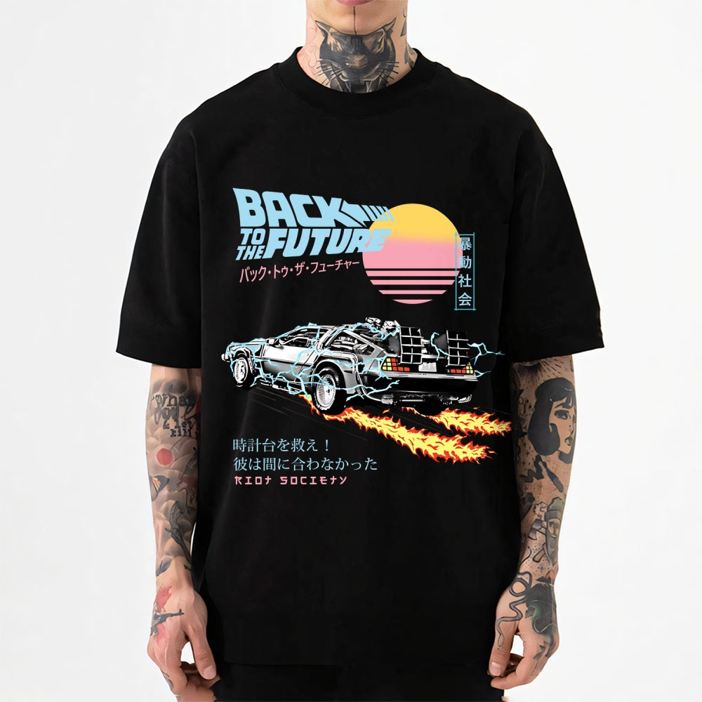 Unisex Classic Cotton Back to The Future Japanese Style Printed T-shirt