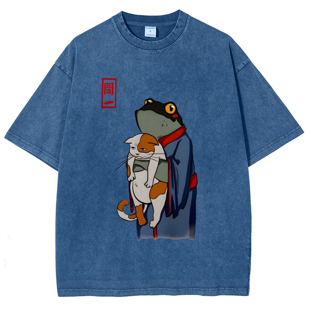 The Frog Holds The Cat Washed T-Shirt