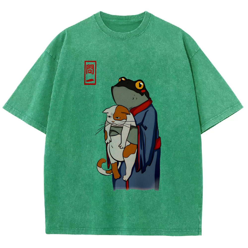 The Frog Holds The Cat Washed T-Shirt