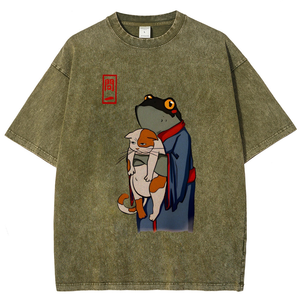 The Frog Holds The Cat Washed T-Shirt
