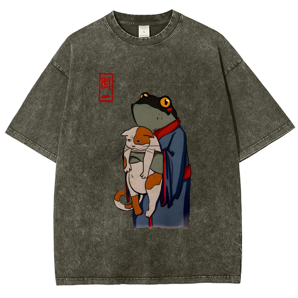 The Frog Holds The Cat Washed T-Shirt