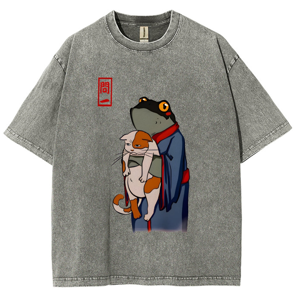 The Frog Holds The Cat Washed T-Shirt