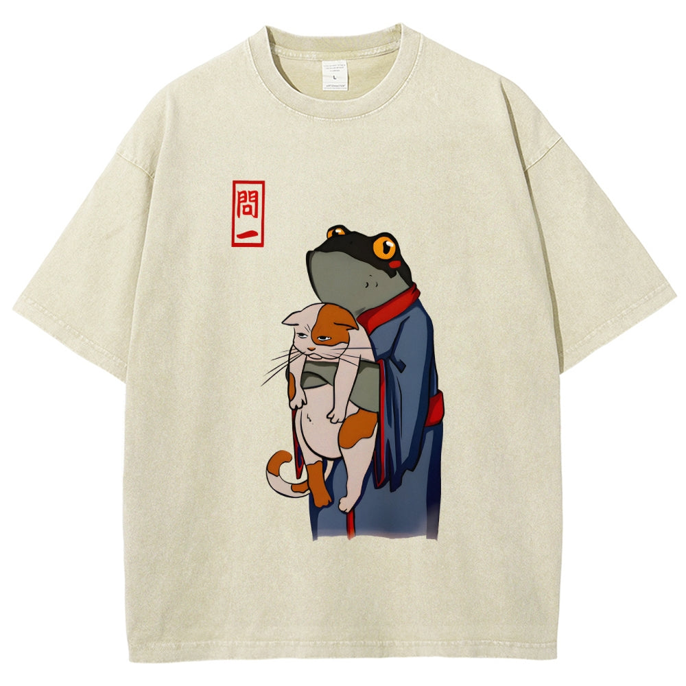 The Frog Holds The Cat Washed T-Shirt