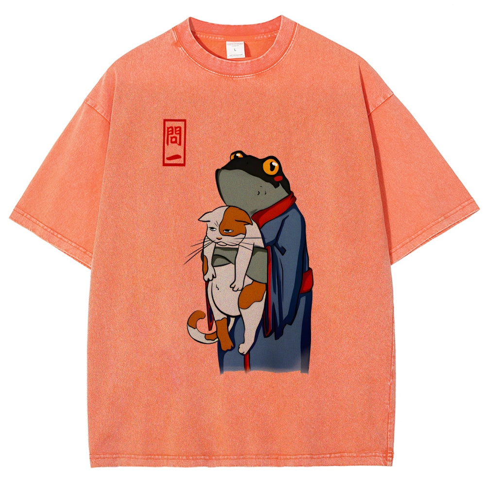 The Frog Holds The Cat Washed T-Shirt