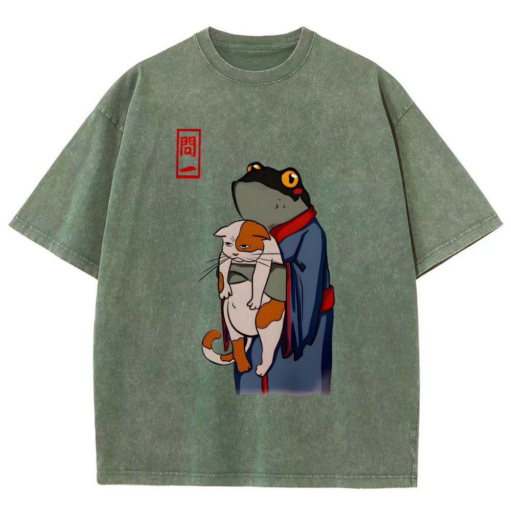 The Frog Holds The Cat Washed T-Shirt
