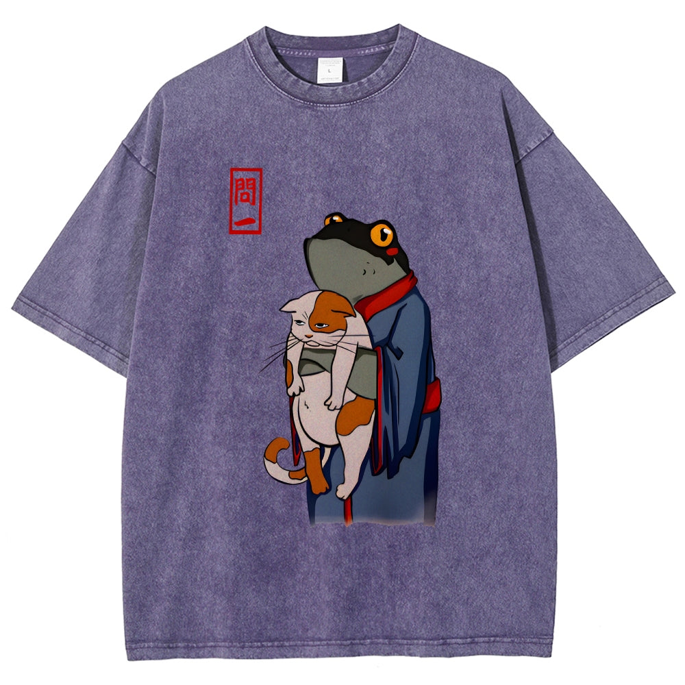 The Frog Holds The Cat Washed T-Shirt