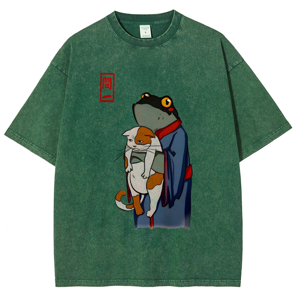 The Frog Holds The Cat Washed T-Shirt