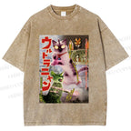 Unisex Ultraman Cat Printed Washed Tee