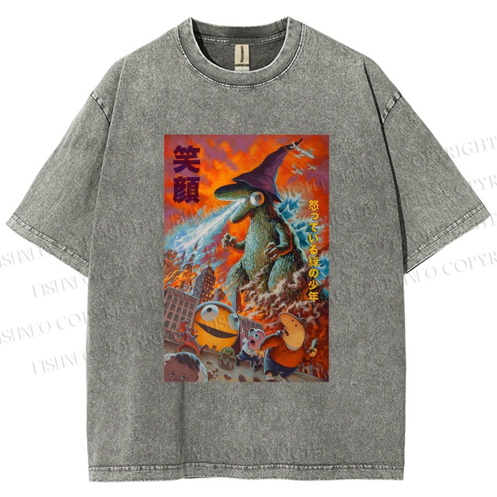 Unisex Smiling Friends Angry Green Boy Printed Washed Tee