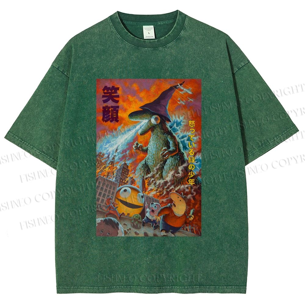 Unisex Smiling Friends Angry Green Boy Printed Washed Tee