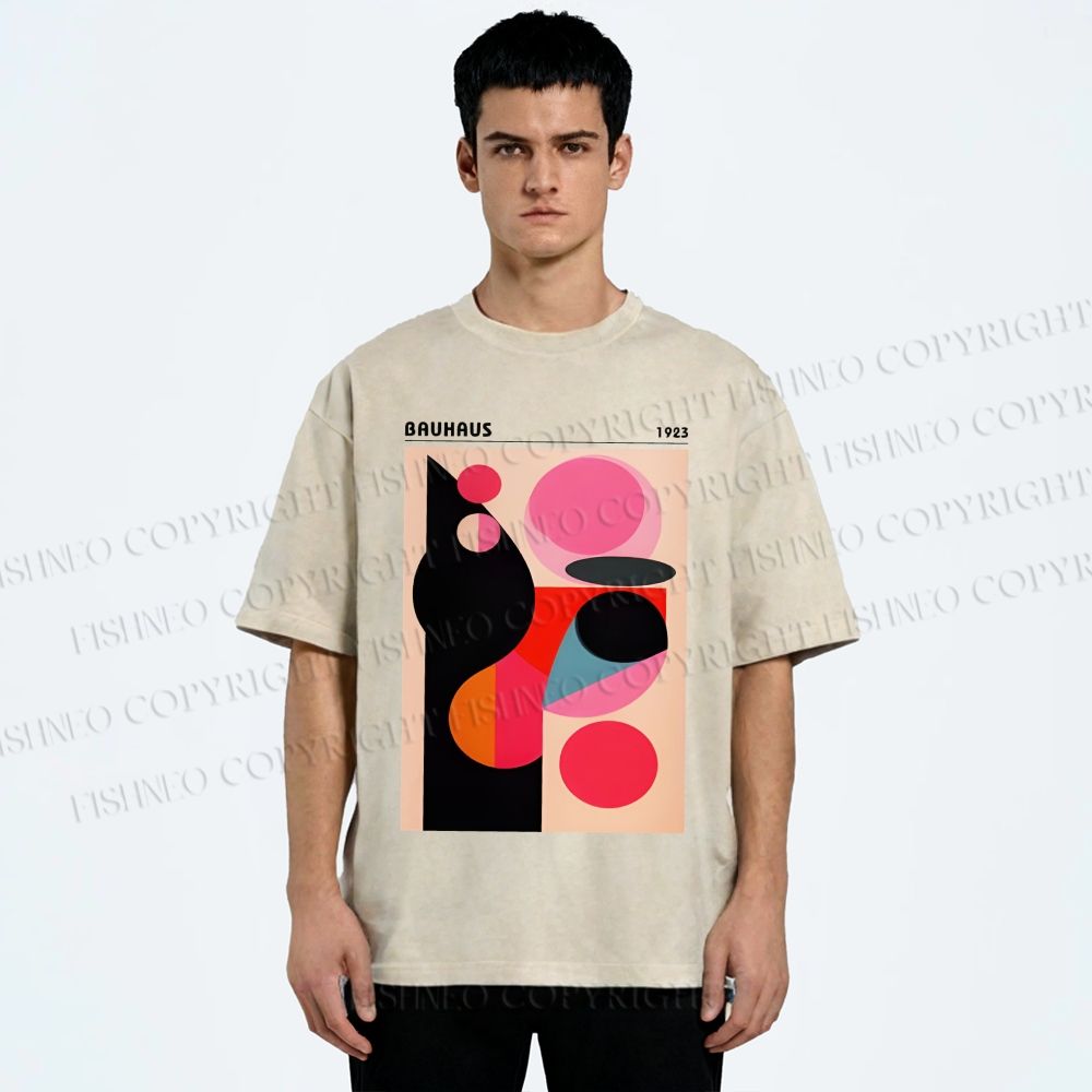 Unisex Bauhaus Art Geometry Printed Washed Tee