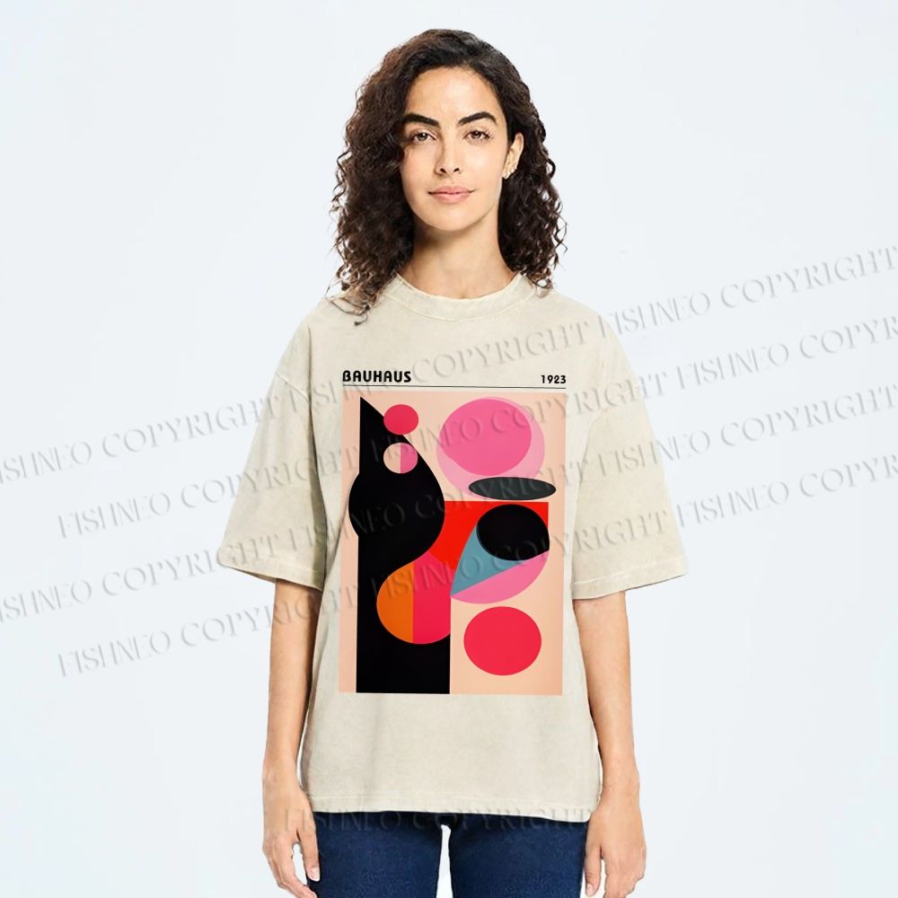 Unisex Bauhaus Art Geometry Printed Washed Tee