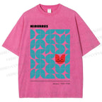 Unisex Art Geometry Cat Printed Washed Tee