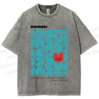 Unisex Art Geometry Cat Printed Washed Tee