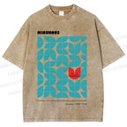 Unisex Art Geometry Cat Printed Washed Tee