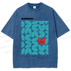 Unisex Art Geometry Cat Printed Washed Tee