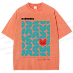 Unisex Art Geometry Cat Printed Washed Tee