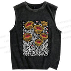 Unisex Art Poppy Printed Washed Tank Top