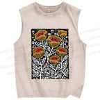 Unisex Art Poppy Printed Washed Tank Top