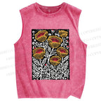 Unisex Art Poppy Printed Washed Tank Top