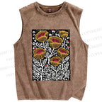 Unisex Art Poppy Printed Washed Tank Top