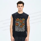 Unisex Art Poppy Printed Washed Tank Top