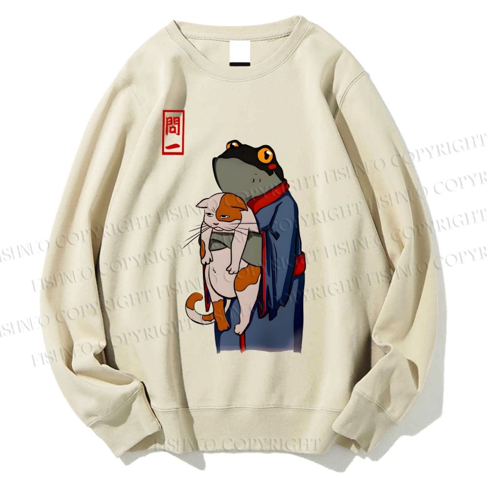 Unisex The Frog Holds The Cat Printed Sweatshirt