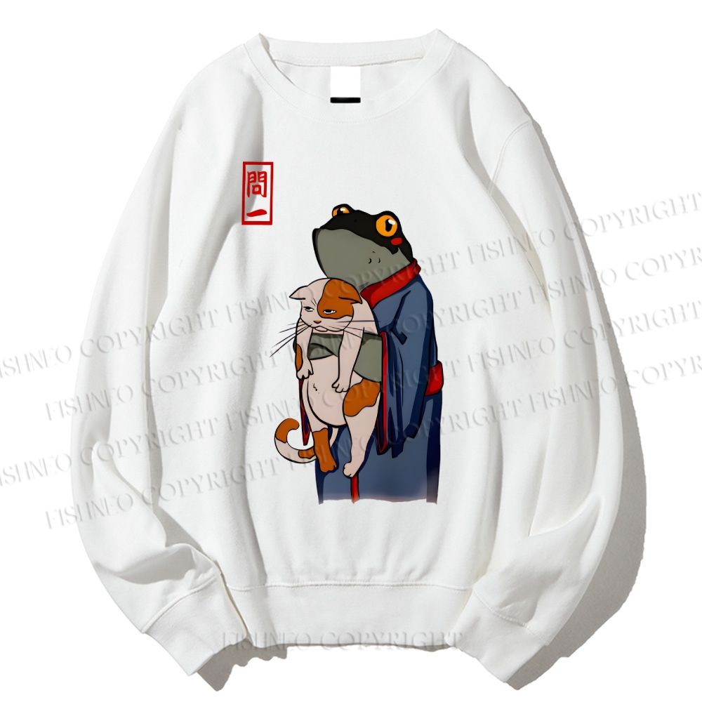 Unisex The Frog Holds The Cat Printed Sweatshirt