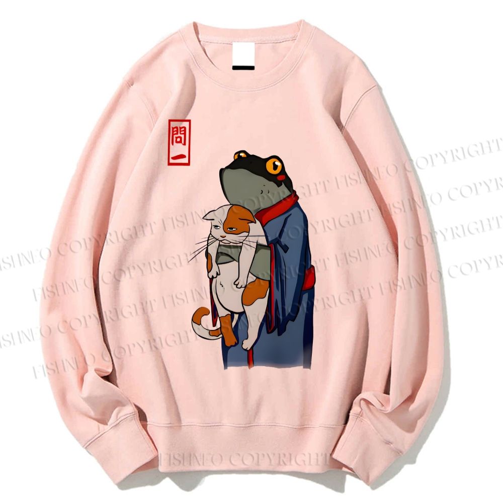 Unisex The Frog Holds The Cat Printed Sweatshirt