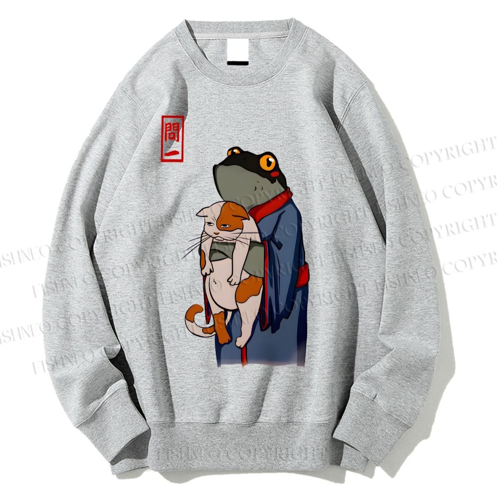 Unisex The Frog Holds The Cat Printed Sweatshirt