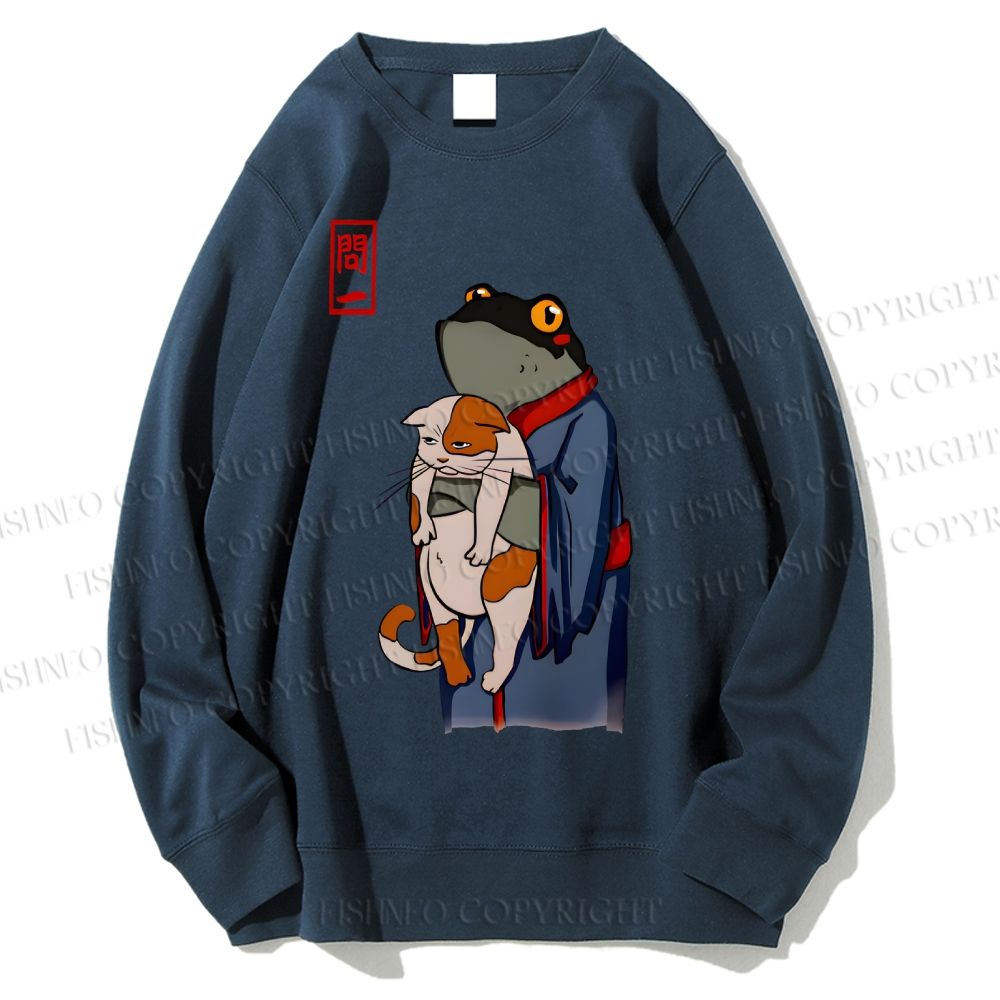 Unisex The Frog Holds The Cat Printed Sweatshirt