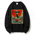 Unisex  Japanese Cat Ramen UFO Printed Sweatshirt